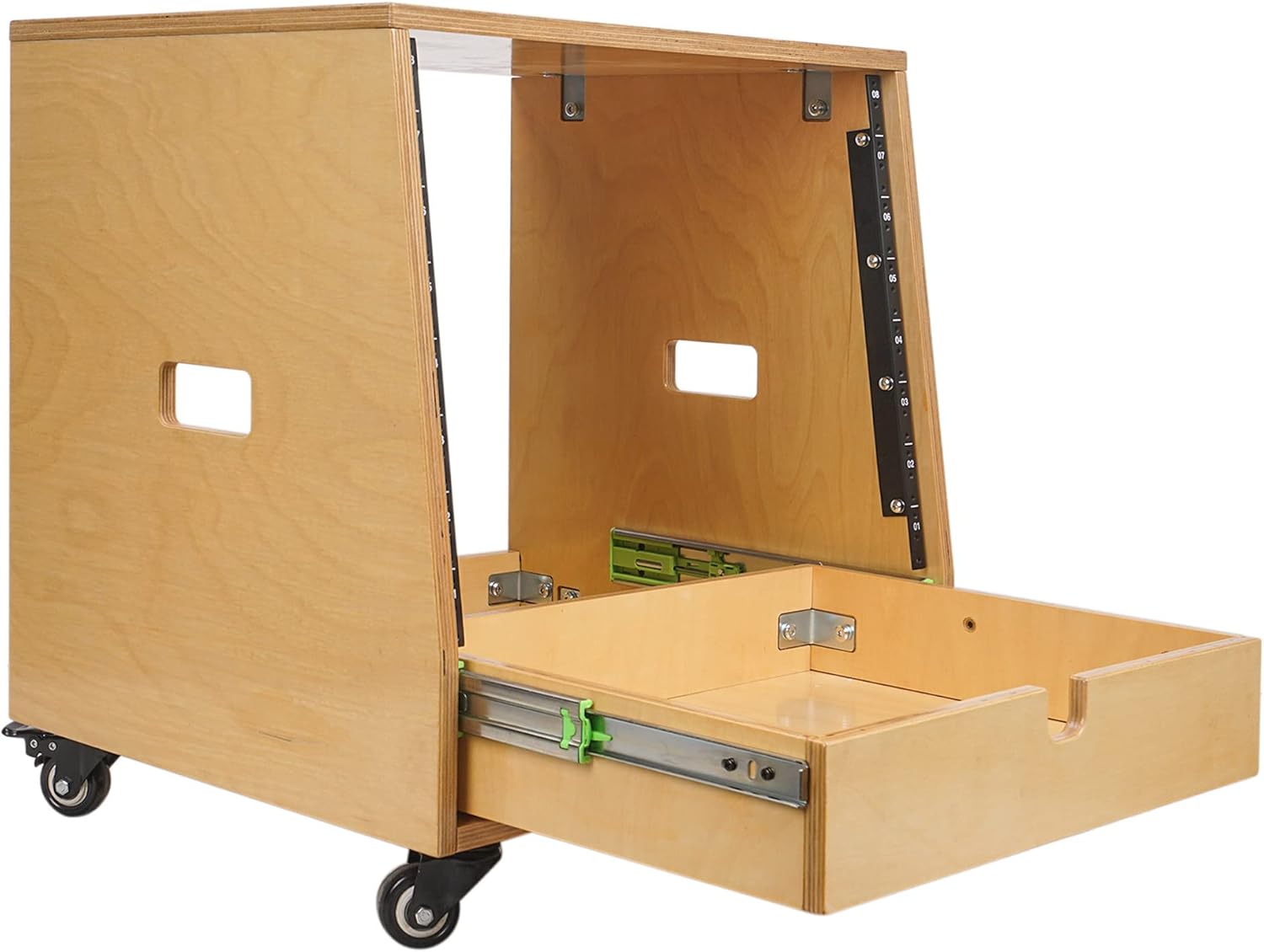 Sound Town 12U DIY Slanted Studio Rack with 12U Rack Space, Extra 2U Drawer, Plywood, Rubber Feet, Casters, Weathered Gray (SDRK-12TBD2)