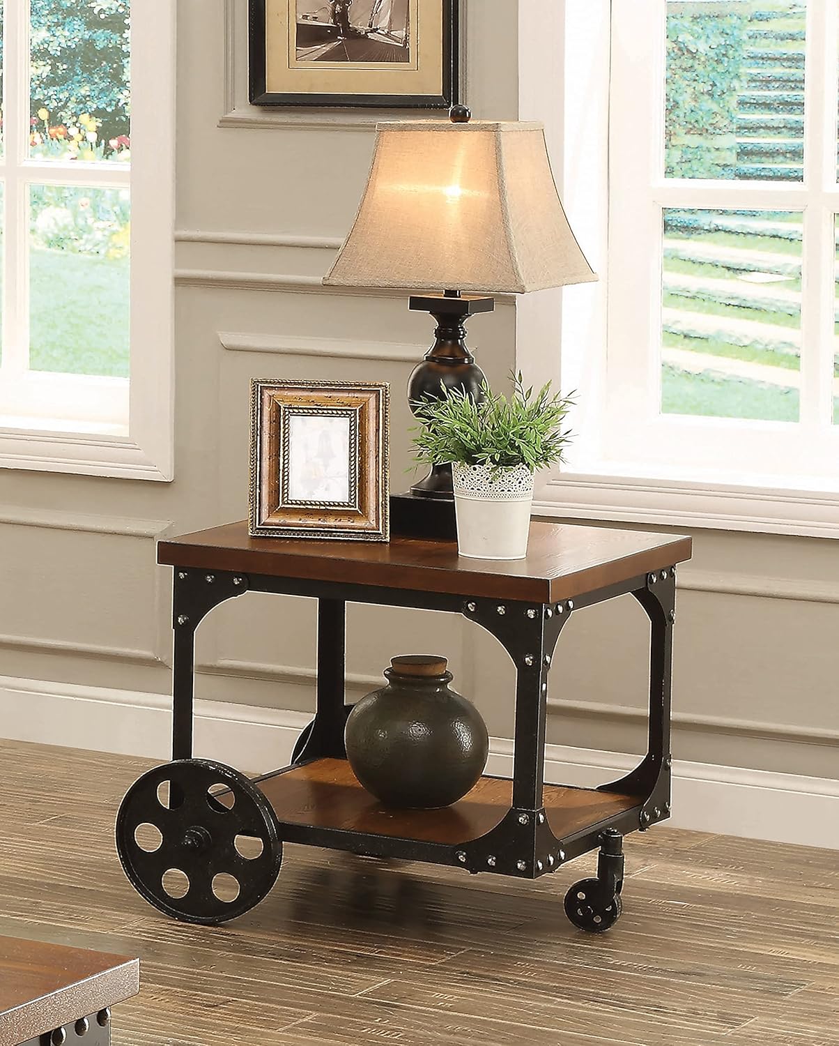 Coaster Home Furnishings End Table with Casters Rustic Brown