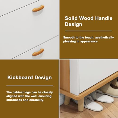 3 Drawer Shoe Cabinet, Artistic Shoe Cabinet, Maple Wood Butcher Block Wood Shoe Rack Organizer for Entryway Slim (31.5”W x 9.45”D 46”H)