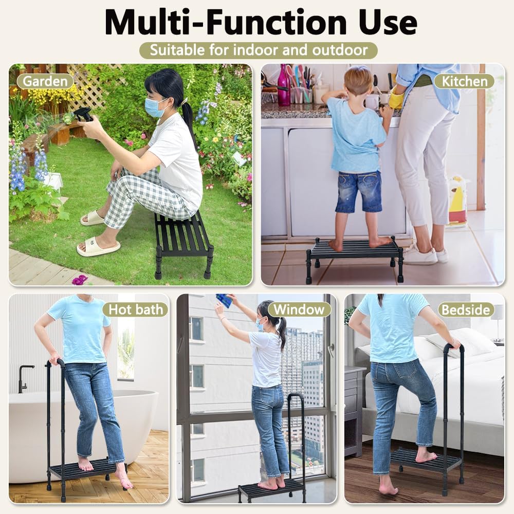 Medical Step Stool with Handle SUV Car Elderly Handicap Steps for RV Mobile Home with Handrail for Adults Seniors Bariatric Metal Stepping Stool Safety Step Assist Adjustable 300lb Foot Stool