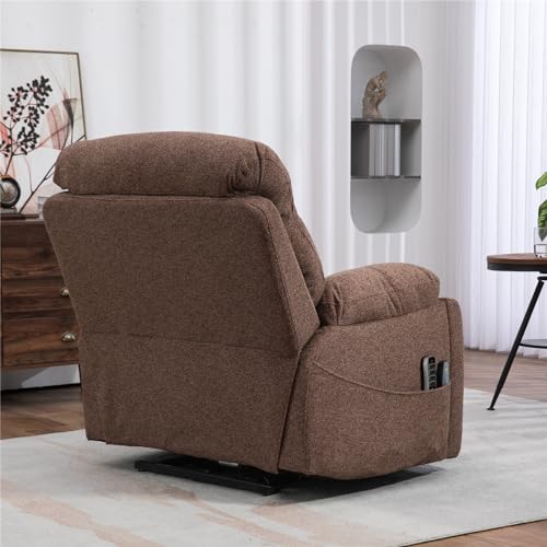 Light Grey Recliner Chair for Elderly | Tall and Big Man 400lbs | Chenille | Power Lift, Lay Flat, Stand Up, Wireless Charging Device, Extended Footrest, Massage Heat, Cup Holder, Lumbar Pillow