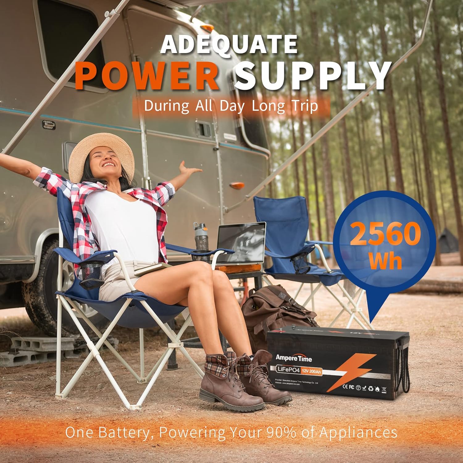 Ampere Time 12V 200Ah LiFePO4 Battery with 14.6V 20A Dedicated Lithium Battery Charger; Built-in 200A BMS, 4000+ Cycles, Perfect for RV, Solar, Marine, Overland, Off-Grid Application��