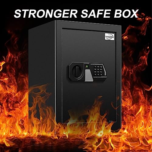 Tenamic Fireproof Safe Box 2.0 Cuft Electronic Digital Security Box, Keypad Large Lock Box Cabinet Safes with Internal Light, Solid Alloy Steel Office Hotel Home Safe with 2 Passwords, Black