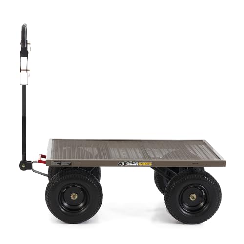 Gorilla Carts Steel Utility Wagon w/Removable Side Panels, 1200 lb Capacity, Gray - Outdoor Flatbed Cart with 39.45" x 22" Metal Mesh Bed and All-Terrain Wheels for Garden, Lawn & Landscaping