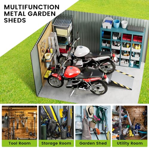 Outdoor Storage Shed, 8 x 6 FT Metal Storage Shed, Metal Garden Tool Shed with Roof, Door & Lock, Waterproof and Anti-UV, for Patio Garden Yard, Brown