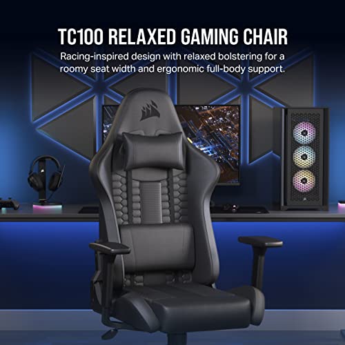 Corsair TC100 Relaxed Gaming Chair - Fabric - Racing-Inspired Design - Lumbar Pillow - Detachable Memory Foam Neck Pillow - Adjustable Seat Height - Adjustable Armrests - Gray and Black