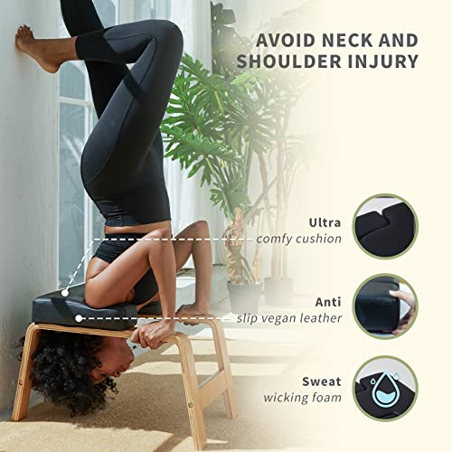 Restrial LifeRestrial Life Yoga Headstand Bench- Stand Yoga Chair for Family, Gym - Wood and PU Pads - Relieve Fatigue and Build Up Body (Black)