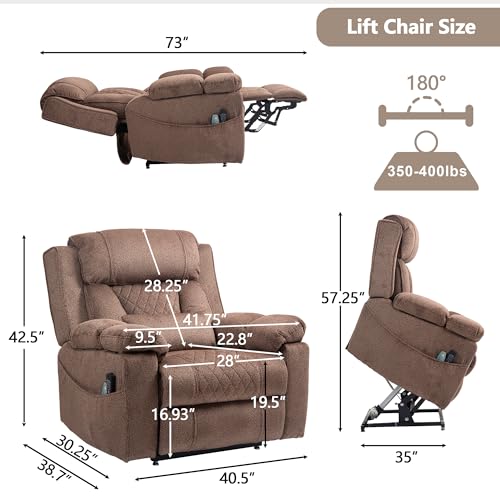Power Lift Chair Lay Flat Recliner Infinite Position Electric Dual Motor Stand Up Lift Chair with Massage and Heat for Adults,Heavy Duty Recliners with 2 Remote Controls and Two Cup Holders