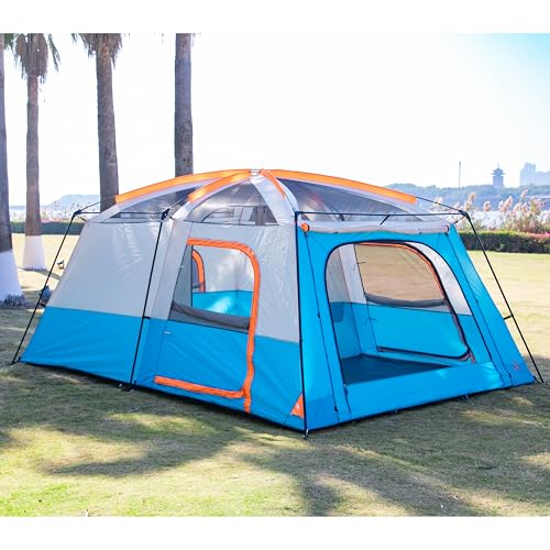 KTT Extra Large Tent 10-12-14 Person(Style-B),Family Cabin Tents,2 Rooms,3 Doors and 3 Windows with Mesh,Straight Wall,Waterproof,Double Layer,Big Tent for Outdoor,Picnic,Camping,Family Gathering