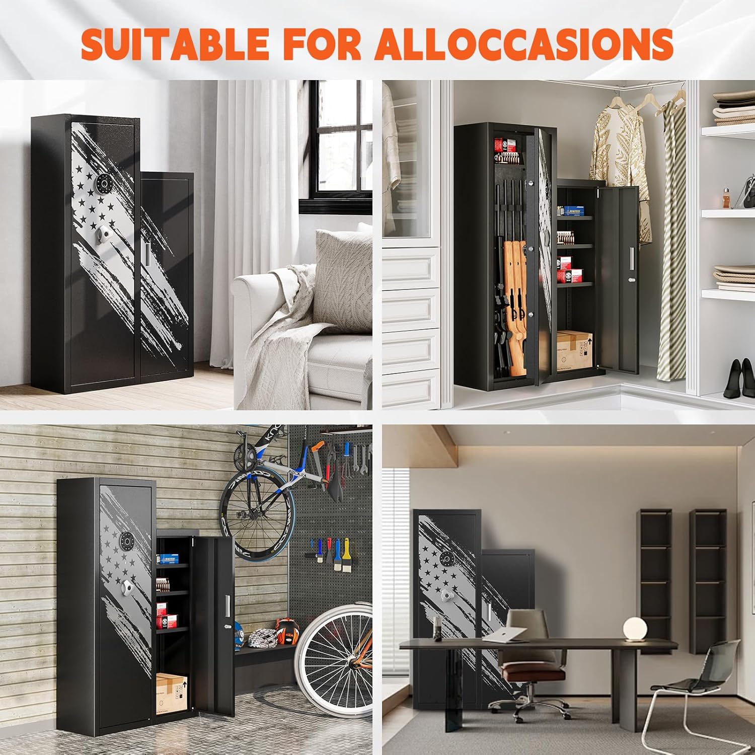 KAER [𝟐𝟎𝟐𝟒 𝐔𝐩𝐠𝐫𝐚𝐝𝐞𝐝] 8-12 Rifle Gun Safe, Home Safes for Rifles and Pistols,Unassembled Large Gun Safes for Home and Shotgun with Detachable Gun Racks, 4 Pistol Pockets