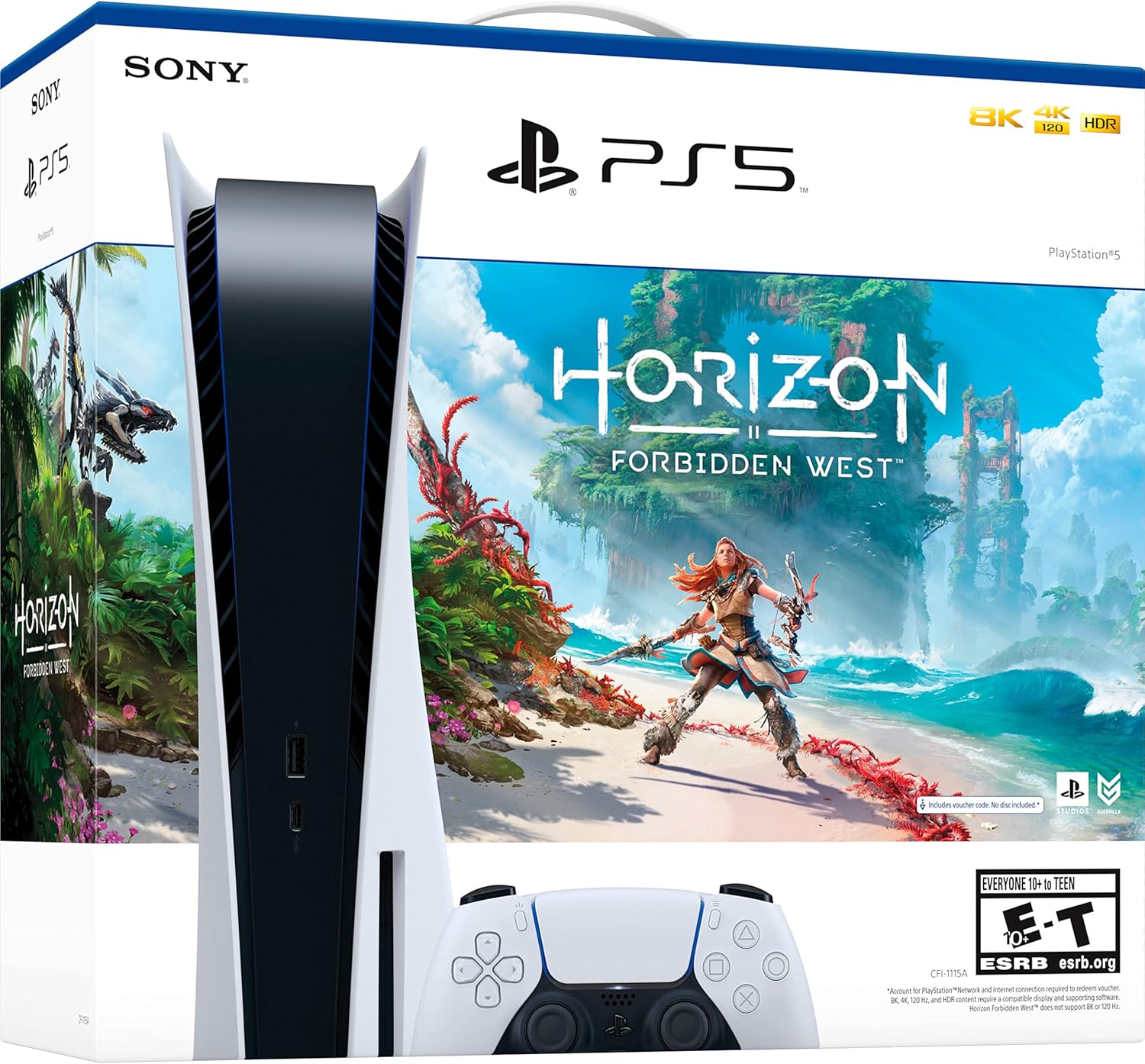 Sony PS5 Playstation 5 Disc Version Console Horizon Forbidden West Bundle - 16GB GDDR6 RAM, 825GB SSD, 4K Blu-ray player, WiFi 6, Bluetooth 5.1, Ethernet, 4K and HDR, Tempest 3D AudioTech