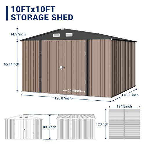UDPATIO Outdoor Storage Shed 6 x 6 FT, Resin Garden Sheds with Floor Plastic Patio Outdoor Storage Shed with Lockable Door for Tool, Bike, Garbage Gray White