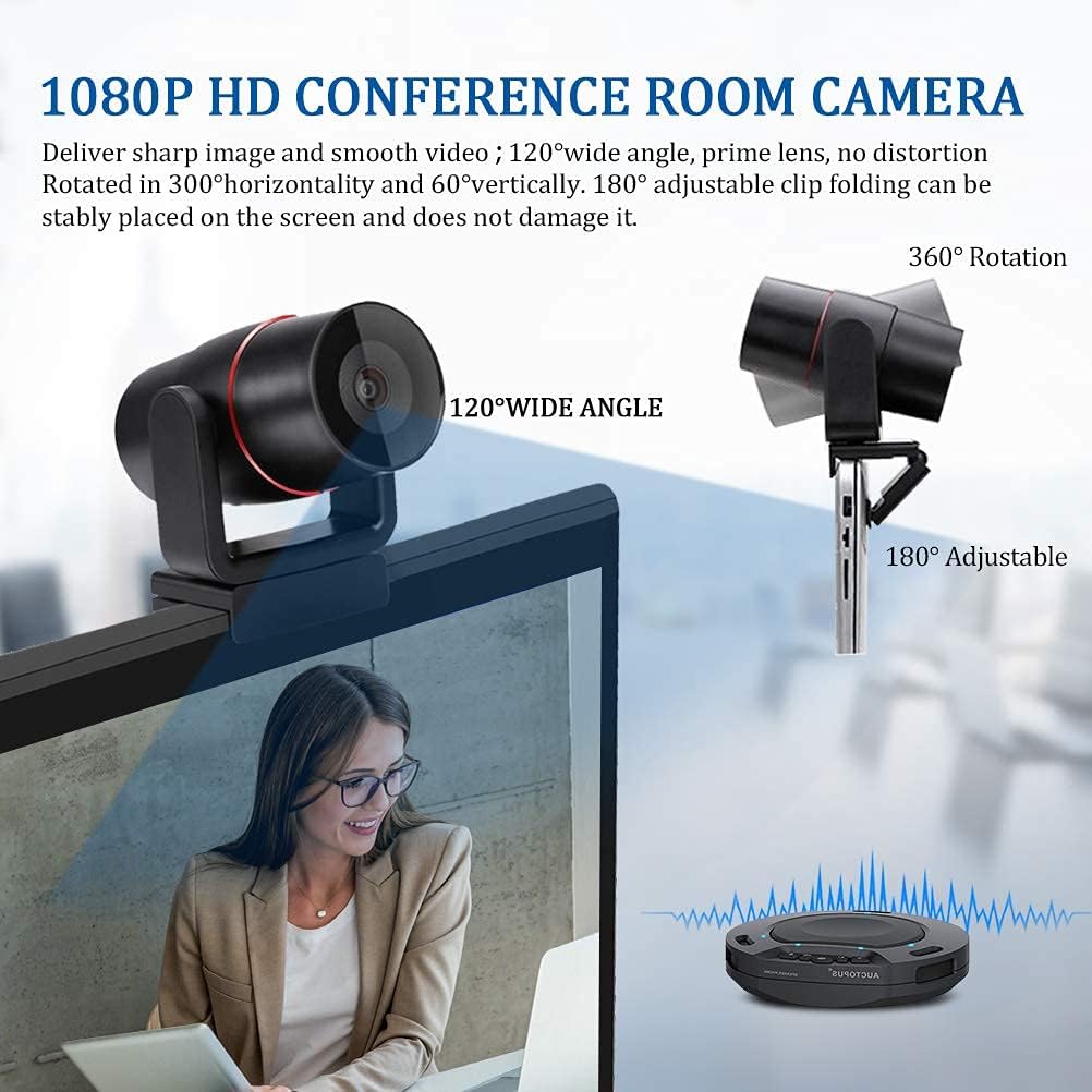 Runpu Video Conference System Bundle =2.4G Wireless Conference Speaker+HD1080P Conference Room Camera for Business Meeting Room