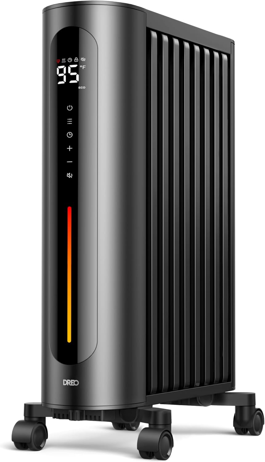 Dreo Oil Filled Radiator Heater, 1500W Oil Heater with Remote Control, 3 Modes, 24-hour Timer Switch, FortPlug, Child Lock, Heaters for Indoor Use,Oil Heaters for Indoor Use Large Room, Black