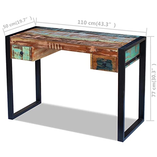vidaXL Rectangular Writing Desk with Drawers, Solid Mango Wood, Vintage Industrial Style, Metal Frame, Brown, Versatile Furniture for Home and Office Use