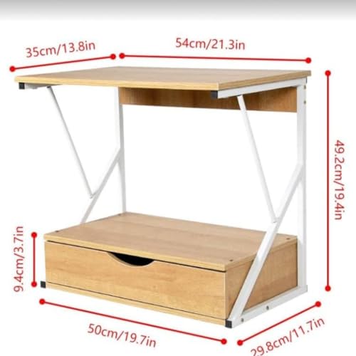 FUYAO Countertop 2 Tier Wooden Microwave Stand Shelf with Drawer Kitchen Storage Shelf Organizer Rack Home Office Storage Stand Rack for Printer and Microwave