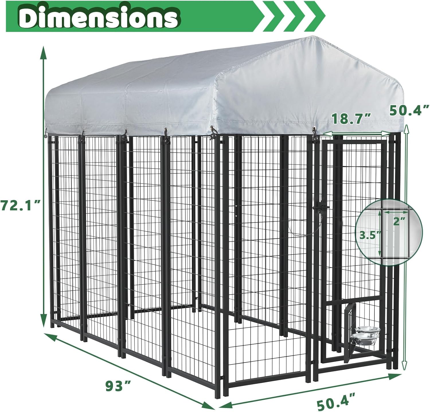 LEMBERI 8x4x6 FT Outdoor Dog Kennel for Large Dogs, Heavy Duty Welded Wire Steel Dog Playpen Fence with Secure Lock, Pet Pen with UV-Resistant Waterproof Roof Cover for Outside
