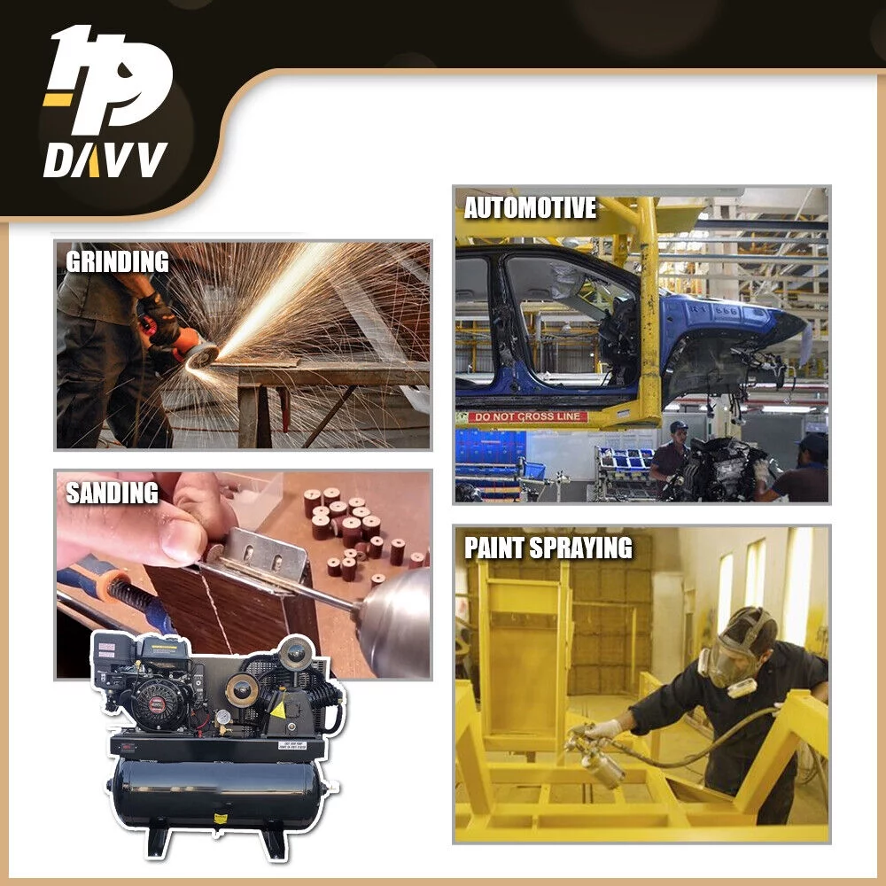 HPDAVV 13HP Gas-Powered 180psi Air Compressor 420CC Engine 30Gal Tank 24cfm 2 Stage