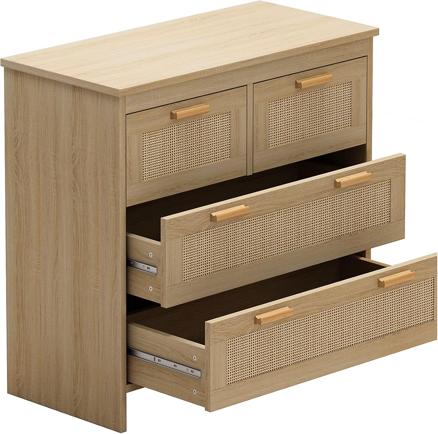 31.5" W Buffet Kitchen Storage Decorated Doors,4 Drawers Rattan Sideboard for Dining Room, Hallway, Cupboard Console Table, Liquor/Accent Cabinet,Natural
