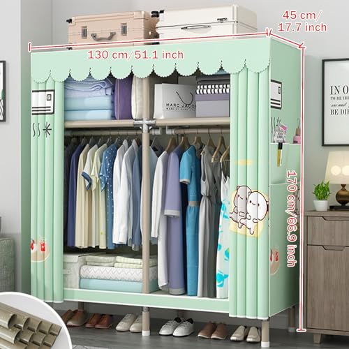 Portable Closets Space Saving Wardrobe - Canvas Wardrobe For Bedroom, Fabric Wardrobe Clothes Storage, Portable Wardrobe With 2 Side Pockets, With Shelves And Hanging Rail, For Bedroom, Living Room(11