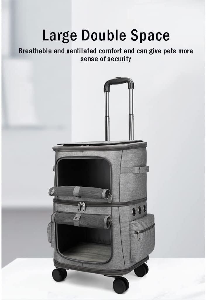 Cat/Dog Stroller with Wheels for Cats/Puppies Double-Layer Pet Carrier for 2 Cats Portable Outdoor Travel Bag Folding Soft Sided Pet Pram for Twin or