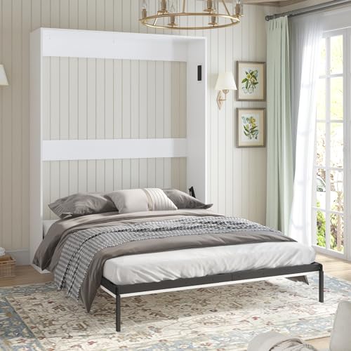 MUZZ Murphy Bed with Wardrobe，Murphy Cube Cabinet Bed with Space Saving Design，Morden Foldable Wall Bed with 1 Side Cabinet, Fold Up Murphy Bed Cabinet for Guest Room，Bedroom（Dark Grey）