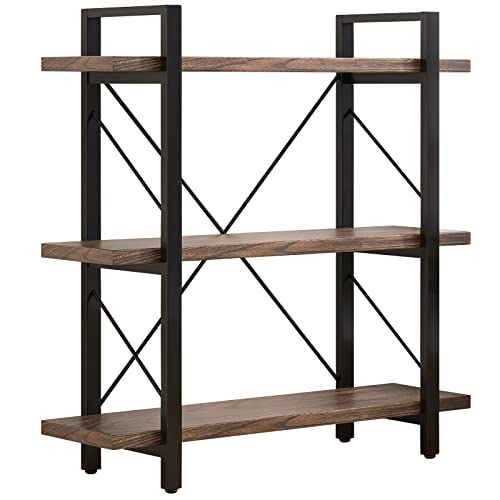 5-Tier Bookshelf Large Etagere Book Shelves,Industrial Style Bookcase and Book Shelves,Open Large Real Wood Bookshelfs,Retro Brown for Living Room Office, Retro Brown (LZ01-5tier-PLUS)