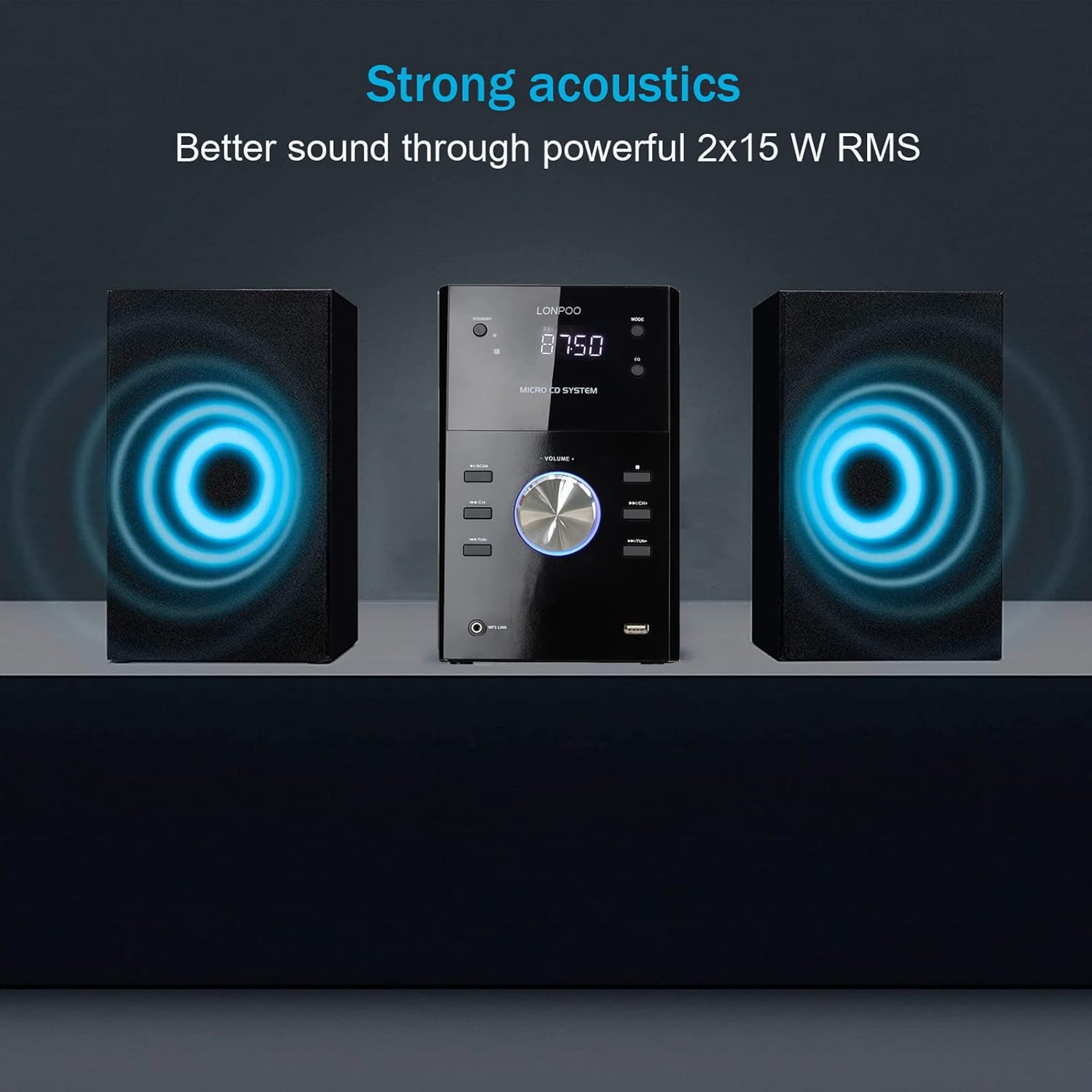 Home Stereo System with CD Player - Micro Shelf System with Bluetooth, FM Radio | USB Port | AUX-in | Earphones Output | Remote Control | DSP Technology | LED Display| Home Stereo Audio (LP-808)