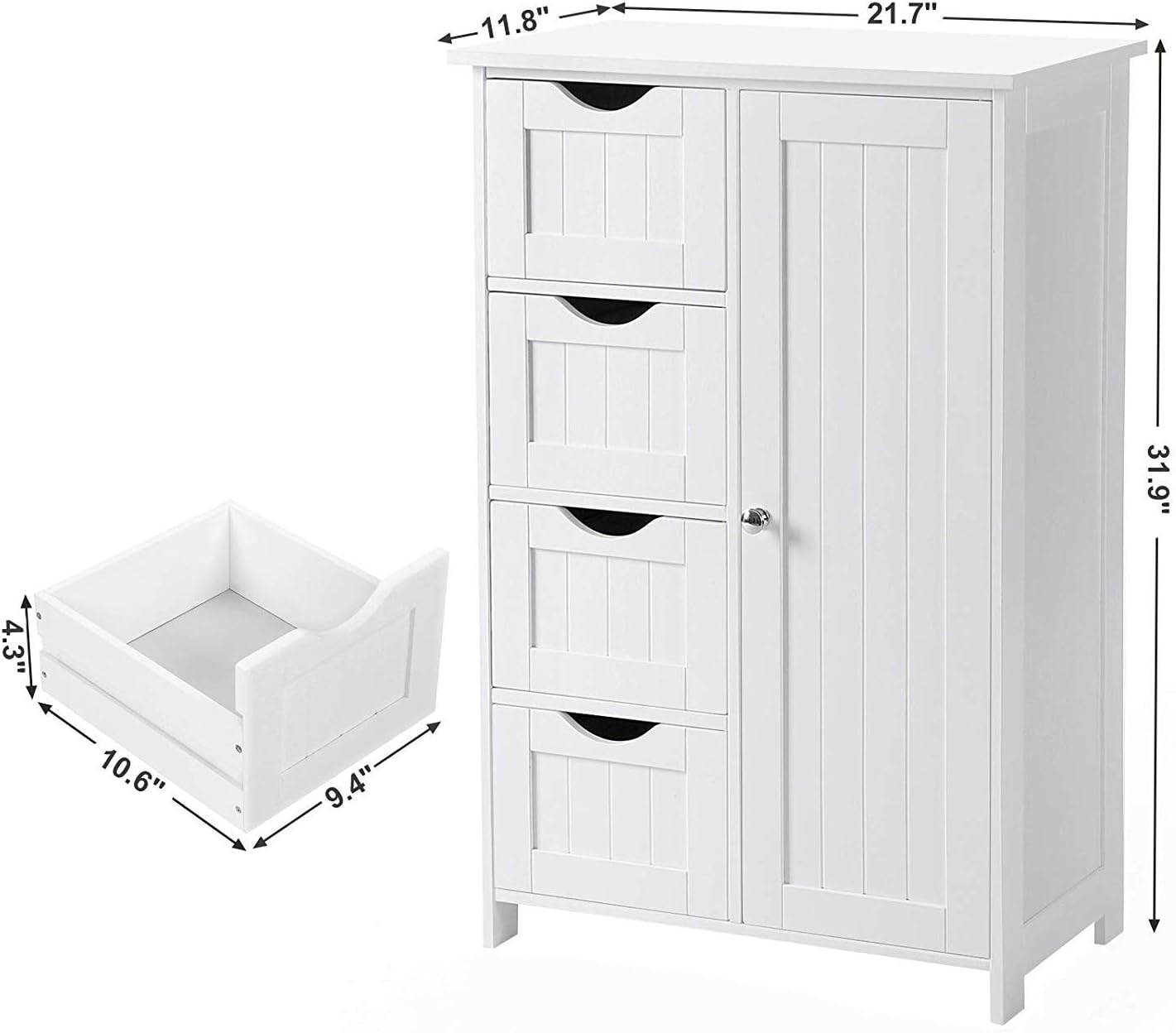 ONME Bathroom Floor Cabinet, Storage Cabinet Wooden with 1 Door & 4 Drawer, Free Standing Wooden Entryway Cupboard Spacesaver Cabinet, Entryway Cupboard, Toy Organizer Cabinet White