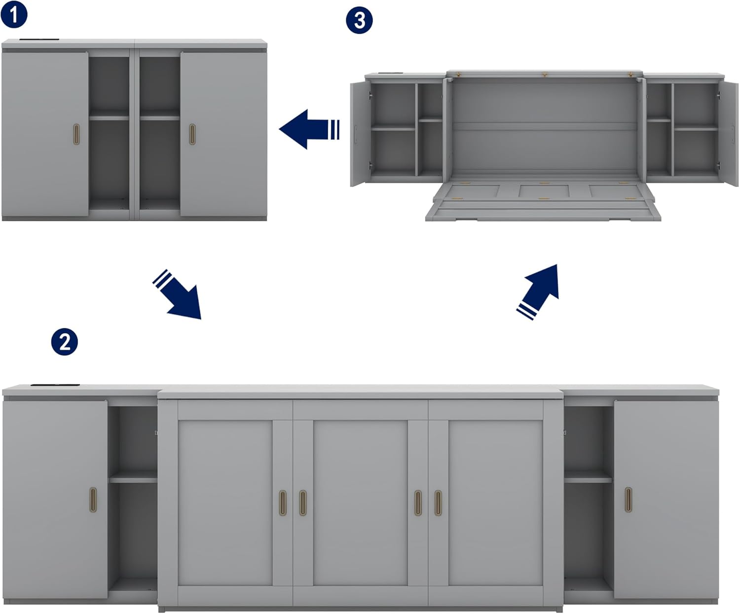 Murphy Bed Queen Size with Shelves and Cabinets,Murphy Wall Bed Queen with USB Ports,Queen Murphy Bed Cabinet for Kids,Boys,Girls,Adults,Bedrooms, Children's Rooms, Space Saving,Gray