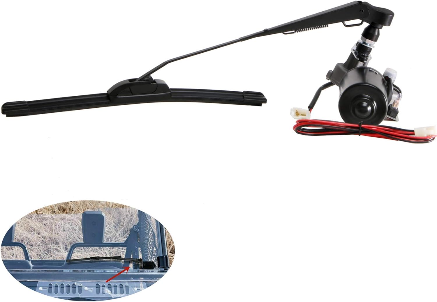 YiCross Electric UTV Windshield Wiper Motor 12V Hard Coated Polycarbonate Universal Windshield Wiper Kit w/Multi Wiper, 90 Degree Wipe Sweep
