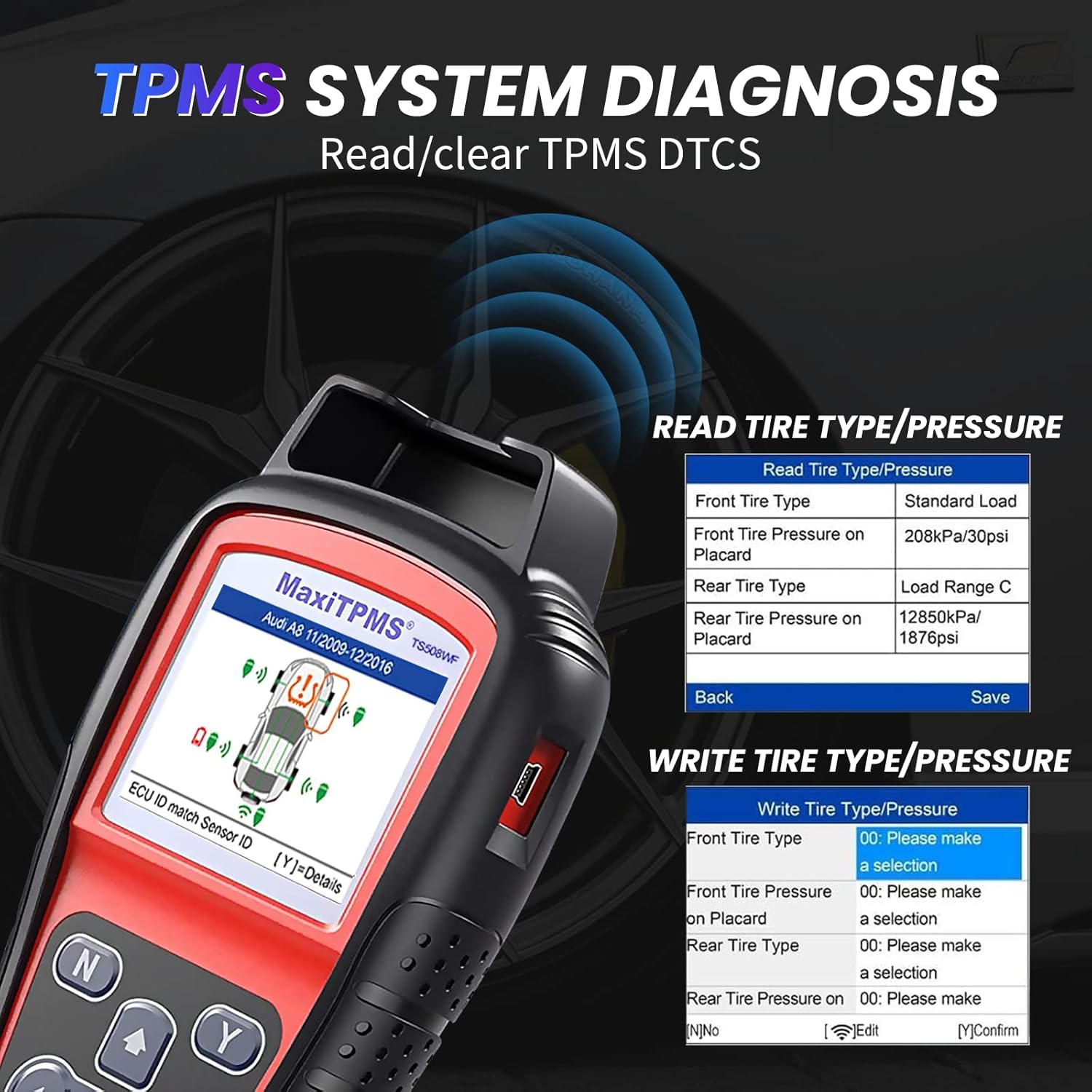 Autel MaxiTPMS TS508WF Kit TPMS Tool, 2024 Newest TPMS Relearn Tool with 4PCS 315+433MHz Sensors, Updated of Autel TS408/TS508, Top TPMS Scanner for TPMS Reset/Activation/Program, Program MX-Sensors