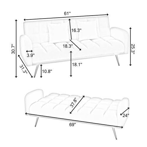 72'' Futon Sofa Couch Bed, Modern Convertible Loveseat Sleeper Sofa with 2 Cupholders Adjustable Backrest, Couches Love Seats for Small Spaces Living Room Office Bedroom (Green+New)