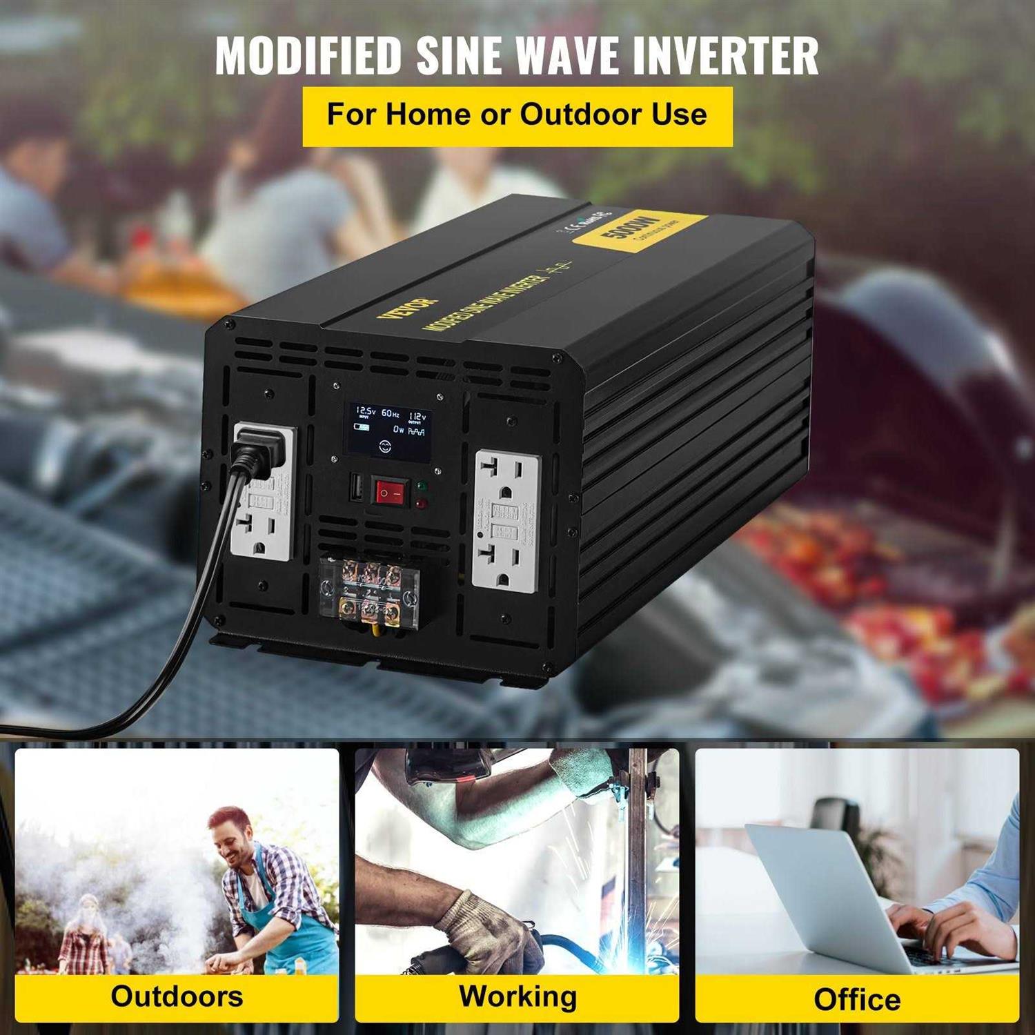 VEVOR Power Inverter 5000W Modified Sine Wave Inverter DC 12V to AC 110V Car Converter with LCD Display Remote Controller LED Indicator Gfci Outlets - Shop Hardware Tools Online Store