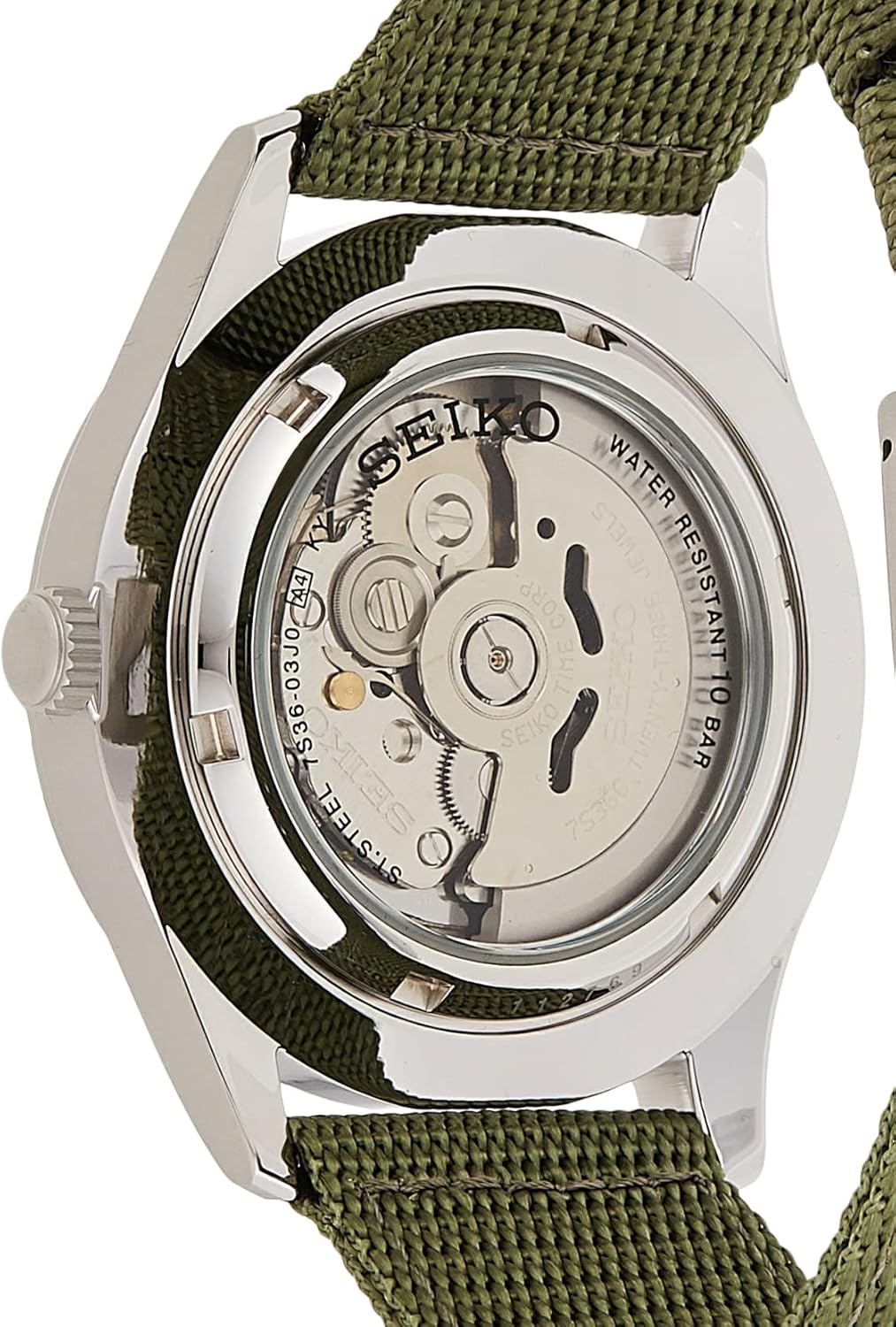 Seiko SNZG09K1 Men's Automatic Analogue Watch with Fabric Strap, Green/Green, 42 mm, Strap