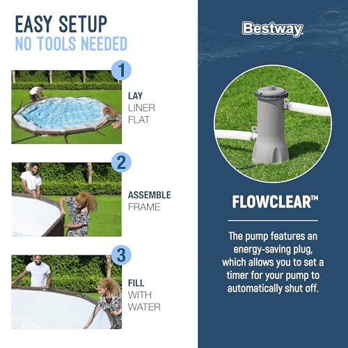 Bestway Power Steel 14’ x 42” Round Above Ground Outdoor Backyard Swimming Pool Set with 1,000 GPH Filter Pump, Ladder, and Pool Cover