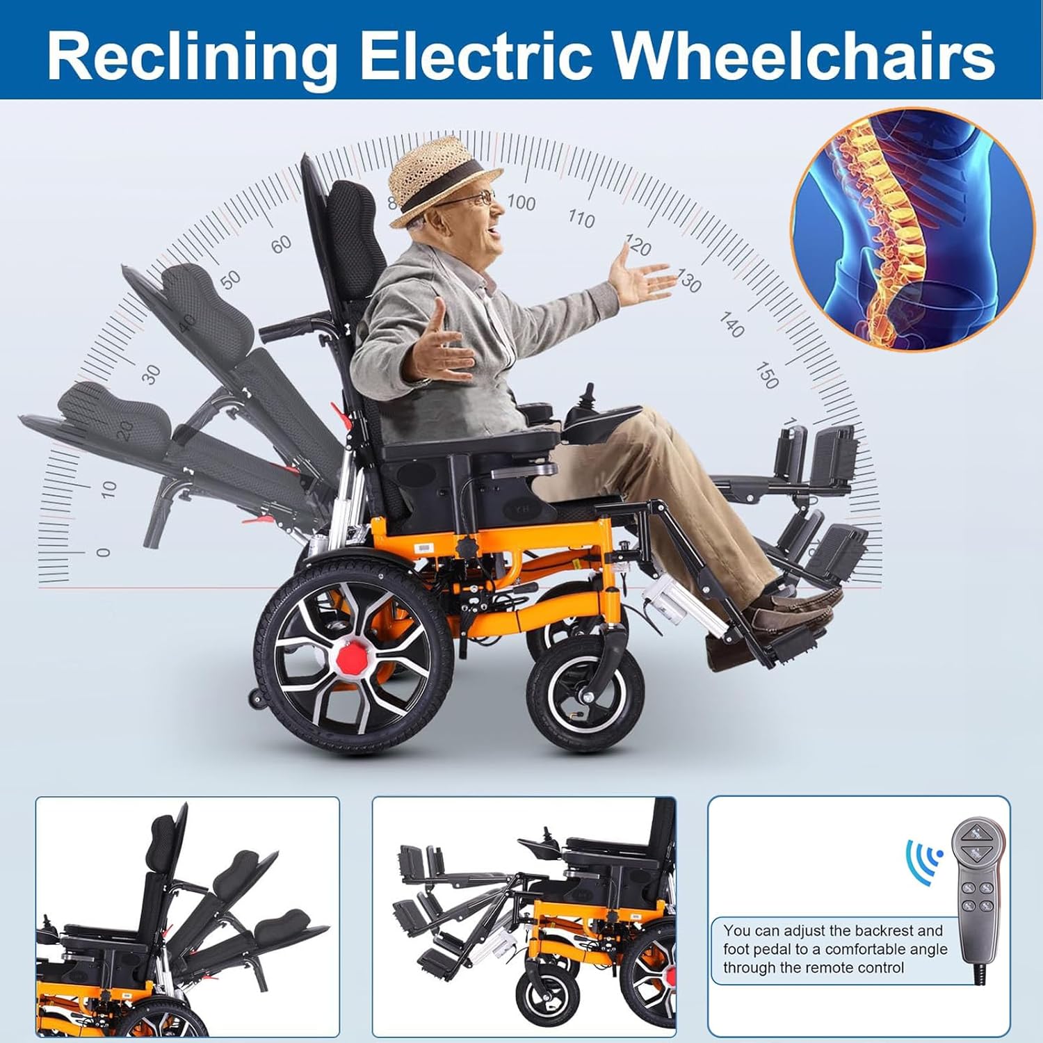 Reclining Foldable Electric Wheelchairs for Adults - Portable All Terrain Motorized Wheelchair w/Adjustable Backrest and Pedal, 500W Motor - 20 Mile Range ~ 12AH Lithium Battery -Support 330lbs