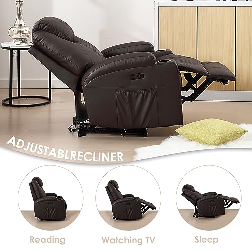 AHMED Home Theater Seating, Recliner Chair with USB Ports and Cup Holders, Faux Leather Recliner Sofa Set with Hidden Arm Console Storage, Ambient Lighting, Black