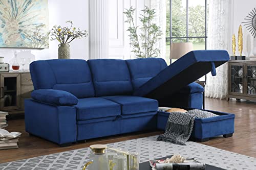 82 Inch Convertible L Shaped Sleeper Sectional Sofa Linen with Storage Chaise, Pull Out Bed,Reversible Corner Couch Design, Black Grey