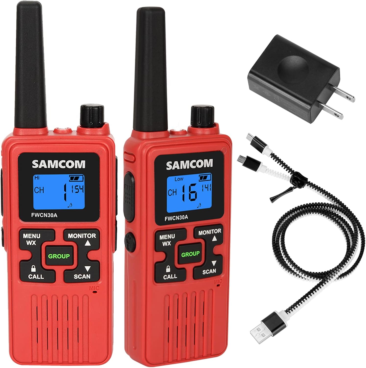 Walkie Talkies Long Range, SAMCOM FWCN30A FRS 2-Way Radios Rechargeable for Adults, Walky Talky with 1250mAh Battery/NOAA Weather Scan for Family Outdoor Activities (6 Pcs Black)