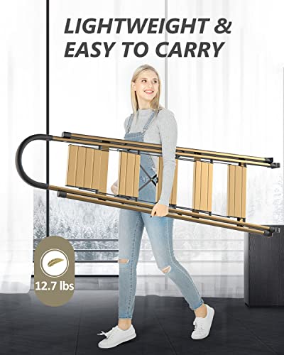 SOLADDER 5 Step Ladder, Folding Step Stool, Lightweight Aluminum Foldable Black Ladder for 10 Foot High Ceiling with Anti-Slip Wide Sturdy Pedal and Handgrip, Multi-Use for Home (300 lbs Capacity)