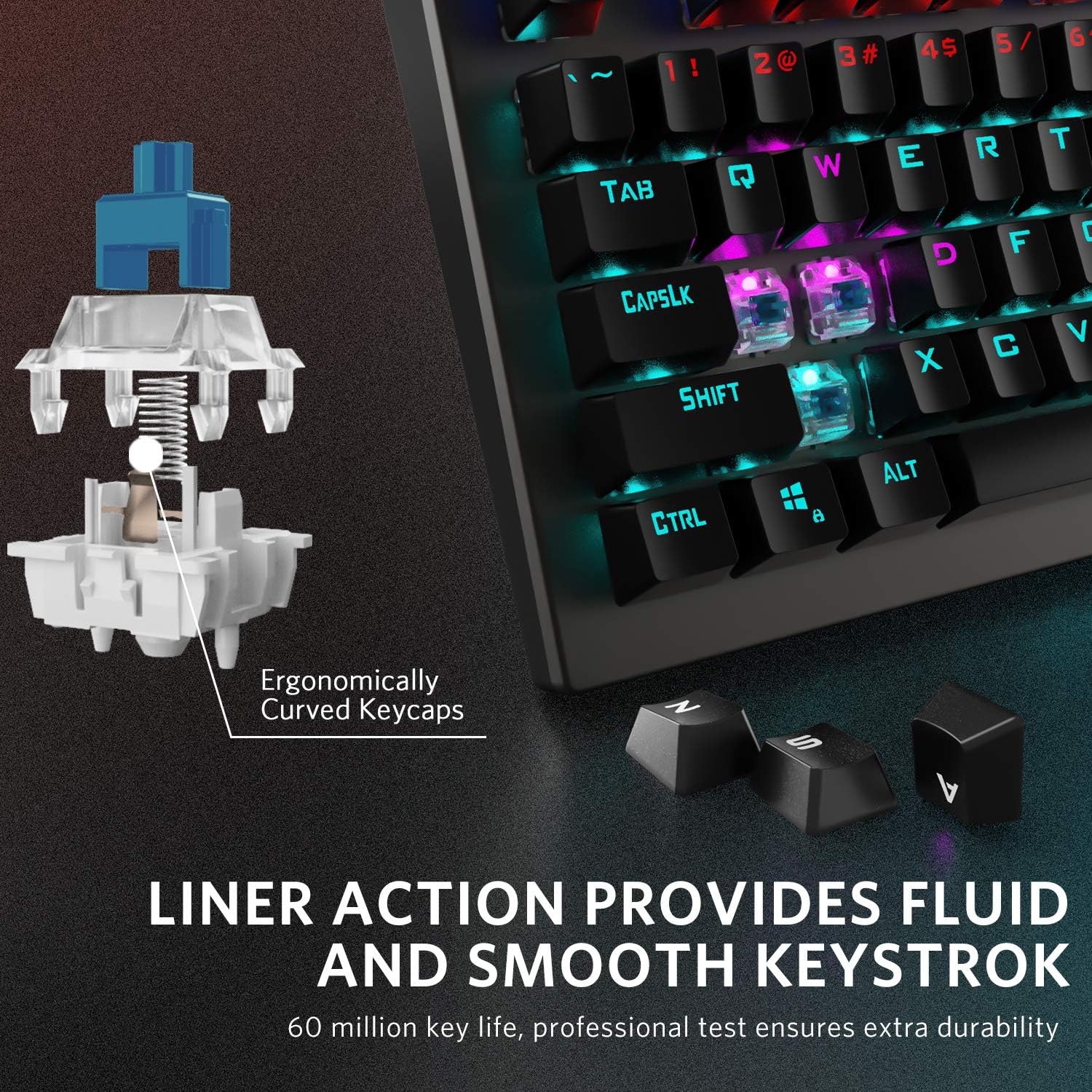 Fiodio Mechanical Gaming Keyboard, Wired RGB Rainbow Backlit Keyboard with Blue Switches, Ergonomic Standard Keyboard for Desktop, Computer, PC Pack of 2