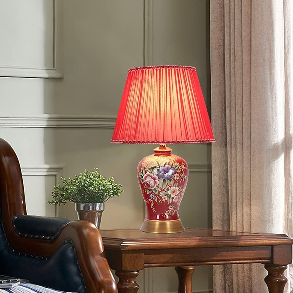 Table Lamps Modern Ceramic Table Lamp Red Glazed Bedroom Bedside Desk Decor Lamps Creative Hand Painted Glazed Table Lamp for Wedding Room Living Room Coffee Touch Dimming Nightstand Lamp