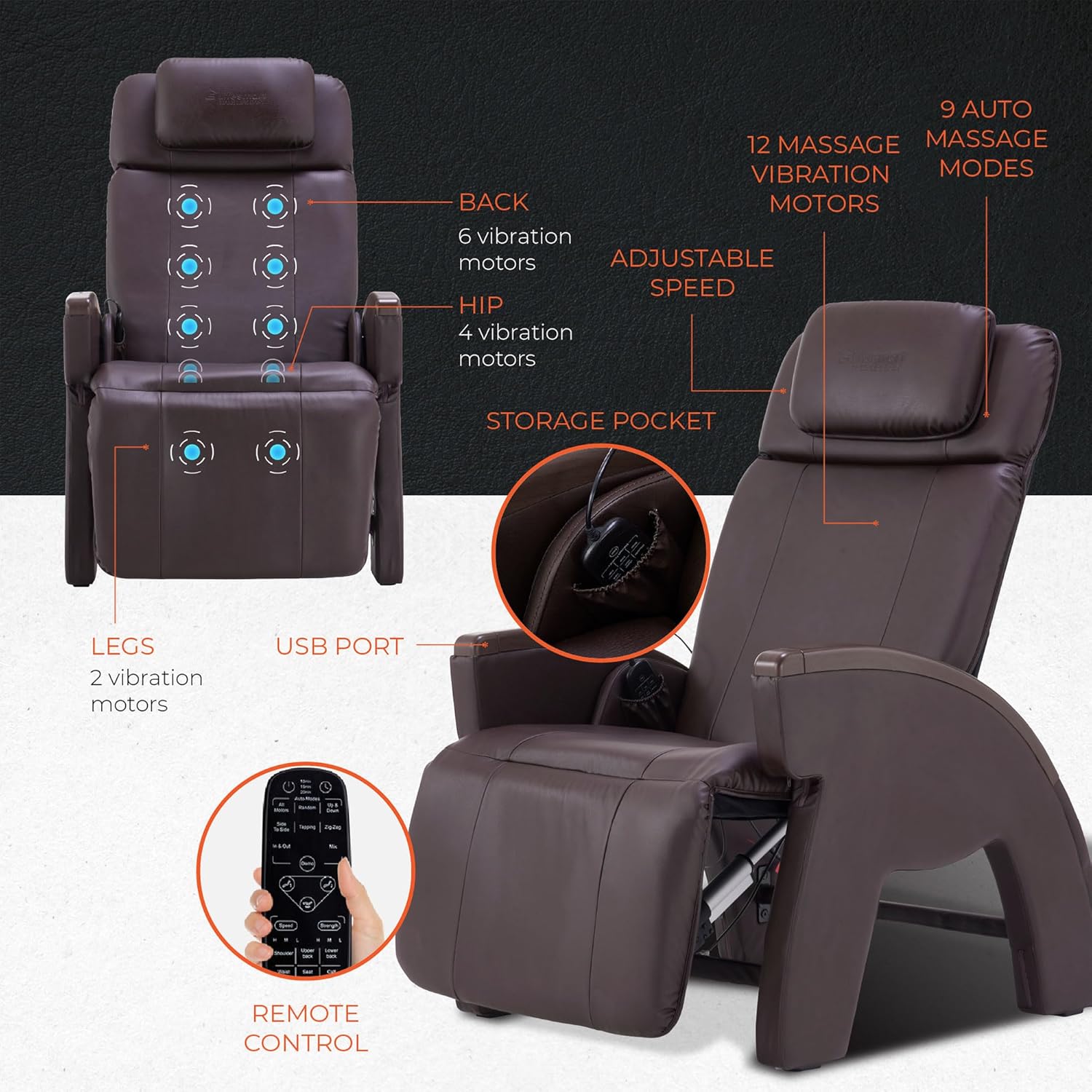 Lifesmart R5J01 Zero-Gravity Recliner Massage Chair with Heat, Adjustable Massage Strengths, and a USB Charging Port, 38.5" D x 28.7" W x 44.4" H