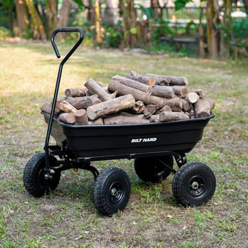 BILT HARD Poly Garden Dump Cart 1200 lbs with No Flat Tires, Quick Release, 2-in-1 Convertible Handle, 7 Cu Ft Dump Wagon Heavy Duty for Yard, Outdoor