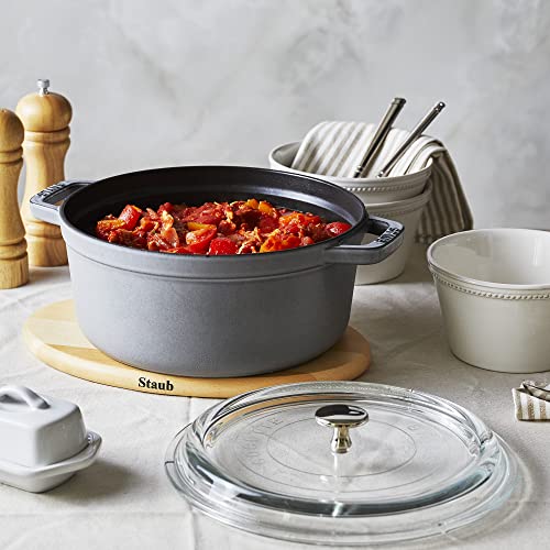 Staub Cast Iron 4-qt Round Cocotte with Glass Lid - Cherry & Accessories Turner, One Size, Matte Black