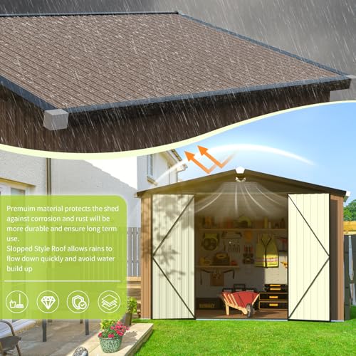 Metal Storage Shed,Outdoor Storage Building 10x12,Large Backyard Sheds with Lockable Doors,Waterproof Outside Storage Shed