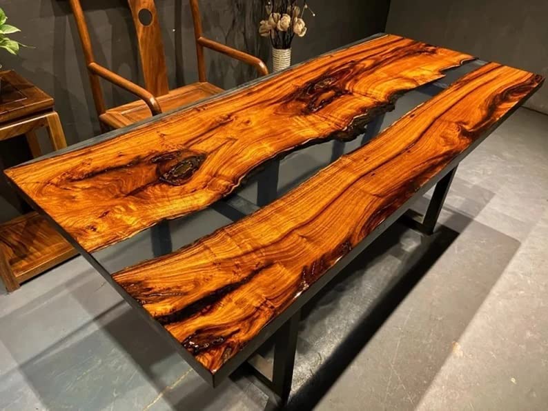 Personalized LARGE EPOXY TABLE, Resin Dining Table for 2, 4, 6, 8 River Dining Table Top, Wood Epoxy Coffee Table Top, Living Room Table (without Stand, 48 x 24inches)