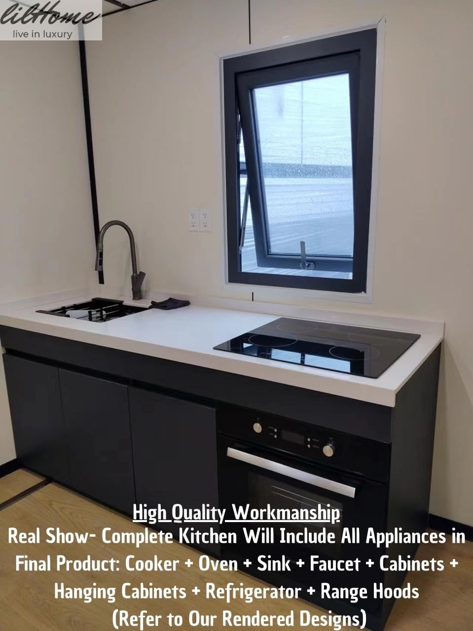 Portable Prefabricated House 19 x 20FT Tiny Mobile Prefab House 2Shaped Bed Rooms Perfect for Hotel House, Small Tiny House for Adults to Live in with Bathroom & Kitchen in This Prefab Home