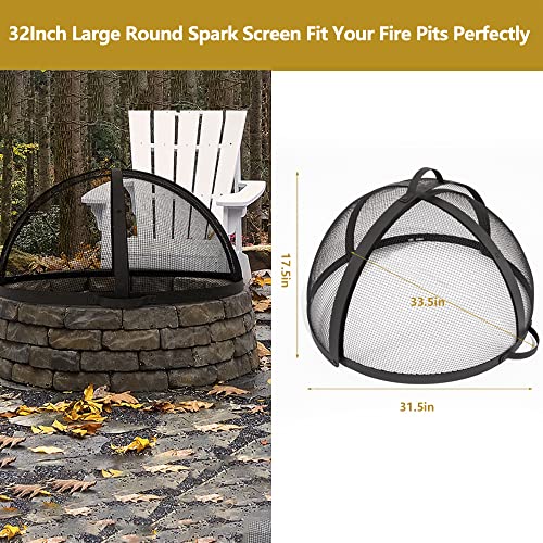 Outdoor Fire Pit Spark Screen Cover Accessory, 36In Patio Round Easy-Opening Fire Mesh Screen Guard, Heavy Duty Steel Firepit Ember Lid with Hinge